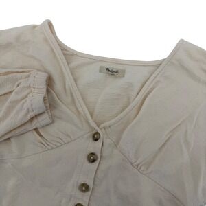 Madewell Cream Textured V Neck‎ Button Front Cropped Long Sleeve Top Size S